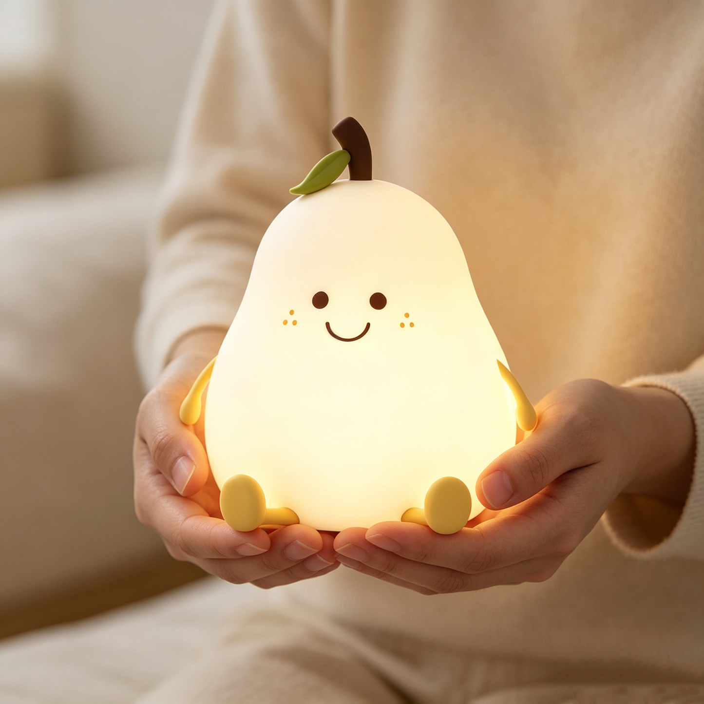 Cute Pear Silicone Night Light, USB Rechargeable Tap Control Bedside Lamp, Color Changing LED Nursery Lamp with Timer