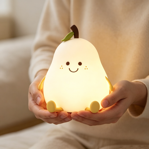Cute Pear Silicone Night Light, USB Rechargeable Tap Control Bedside Lamp, Color Changing LED Nursery Lamp with Timer