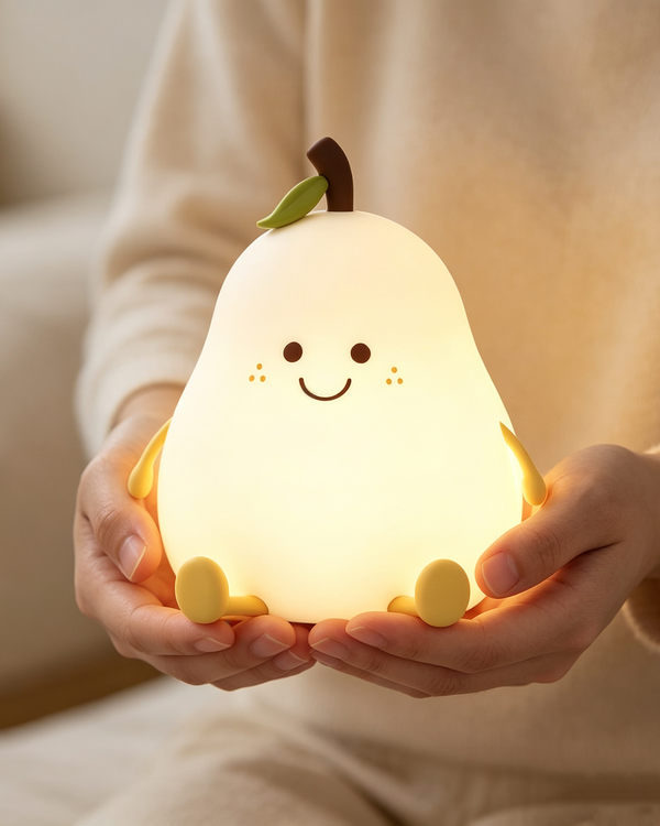 Cute Pear Silicone Night Light, USB Rechargeable Tap Control Bedside Lamp, Color Changing LED Nursery Lamp with Timer