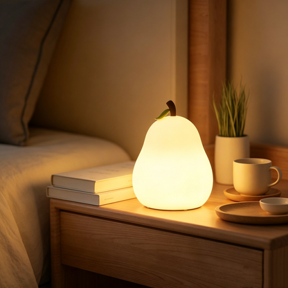 Cute Pear Silicone Night Light, USB Rechargeable Tap Control Bedside Lamp, Color Changing LED Nursery Lamp with Timer