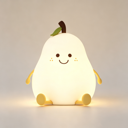 Cute Pear Silicone Night Light, USB Rechargeable Tap Control Bedside Lamp, Color Changing LED Nursery Lamp with Timer