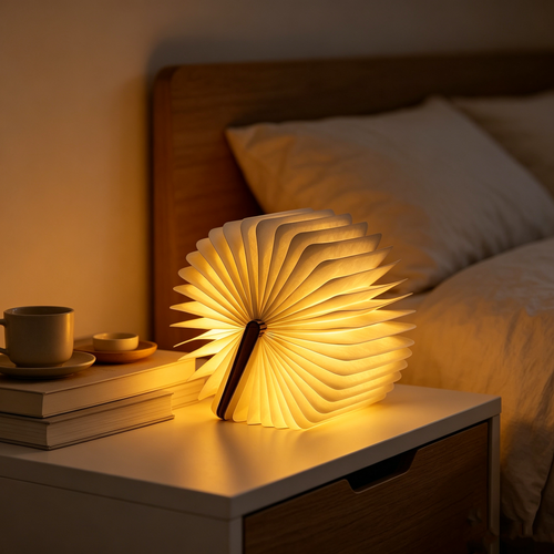 Creative Wooden Folding Book Light, Magnetic LED Desk Nightlight, Aesthetic 360° Flip Book Lamp for Home Decor Birthday Gift