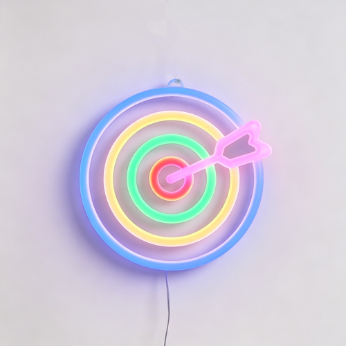Colorful Dartboard Neon Sign Table Lamp, Rainbow Concentric Circles LED Desk Light, Aesthetic Game Room Decor Accent Lamp