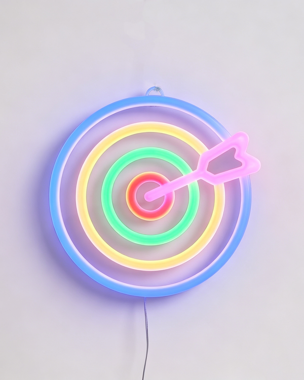 Colorful Dartboard Neon Sign Table Lamp, Rainbow Concentric Circles LED Desk Light, Aesthetic Game Room Decor Accent Lamp