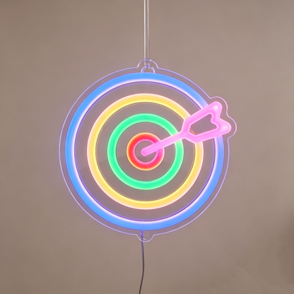 Colorful Dartboard Neon Sign Table Lamp, Rainbow Concentric Circles LED Desk Light, Aesthetic Game Room Decor Accent Lamp