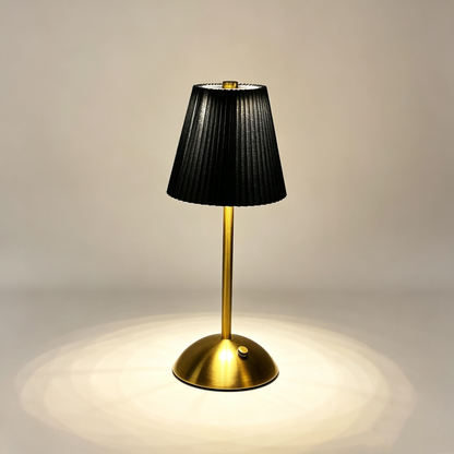 Retro Pleated Table Lamp, Vintage Brass Bedside Nightlight, Elegant Ceramic-Look Umbrella Desk Lamp for Bedroom Living Room