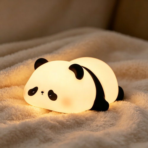 Cute Panda Silicone Night Light, Squishy Tap Control Bedside Lamp, Stress-Relief Nursery Sleeping Light for Kids Girls Gift