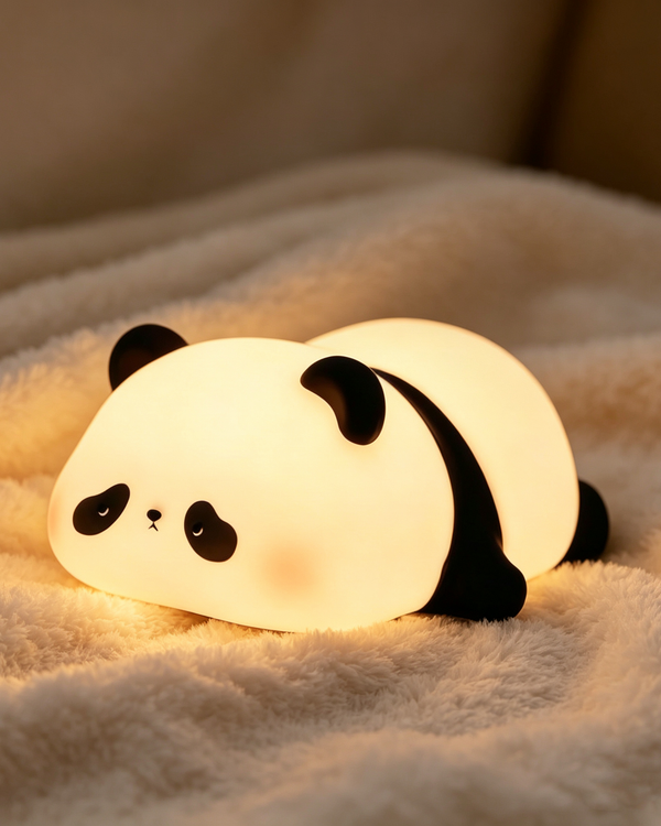 Cute Panda Silicone Night Light, Squishy Tap Control Bedside Lamp, Stress-Relief Nursery Sleeping Light for Kids Girls Gift