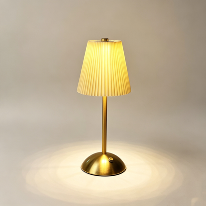Retro Pleated Table Lamp, Vintage Brass Bedside Nightlight, Elegant Ceramic-Look Umbrella Desk Lamp for Bedroom Living Room